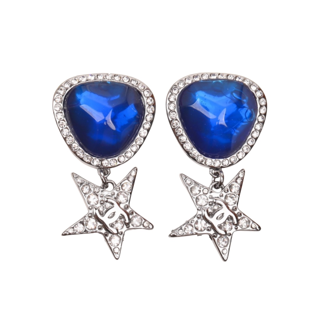 CCE836 Blue gemstone With star stud earring - ccjewelryacc