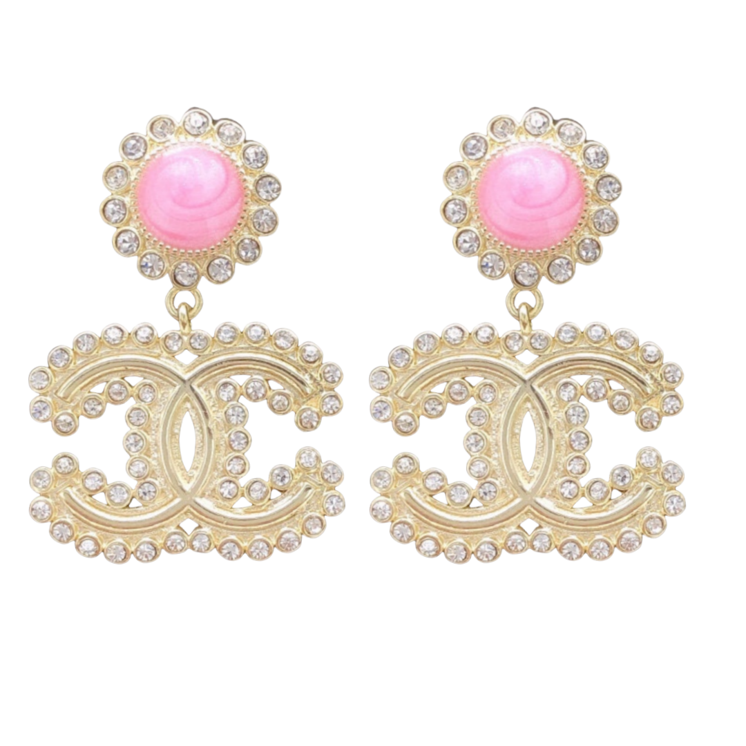 CCE104 Pink Sunflower rhinestone CC drop earring - ccjewelryacc