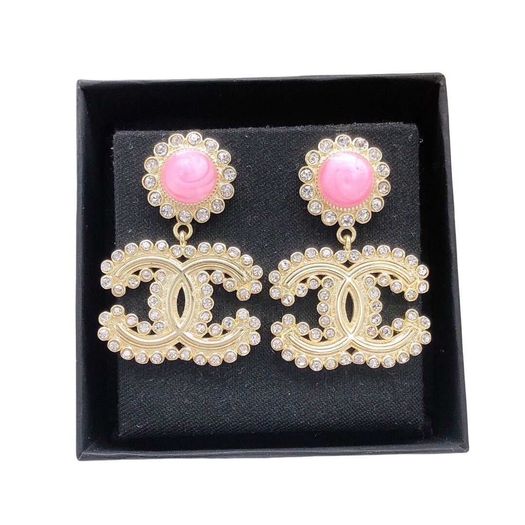 CCE104 Pink Sunflower rhinestone CC drop earring - ccjewelryacc