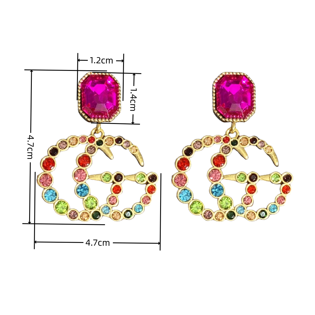 GGE121 Gucci Metal colorful crystal drop earrings - ccjewelryacc
