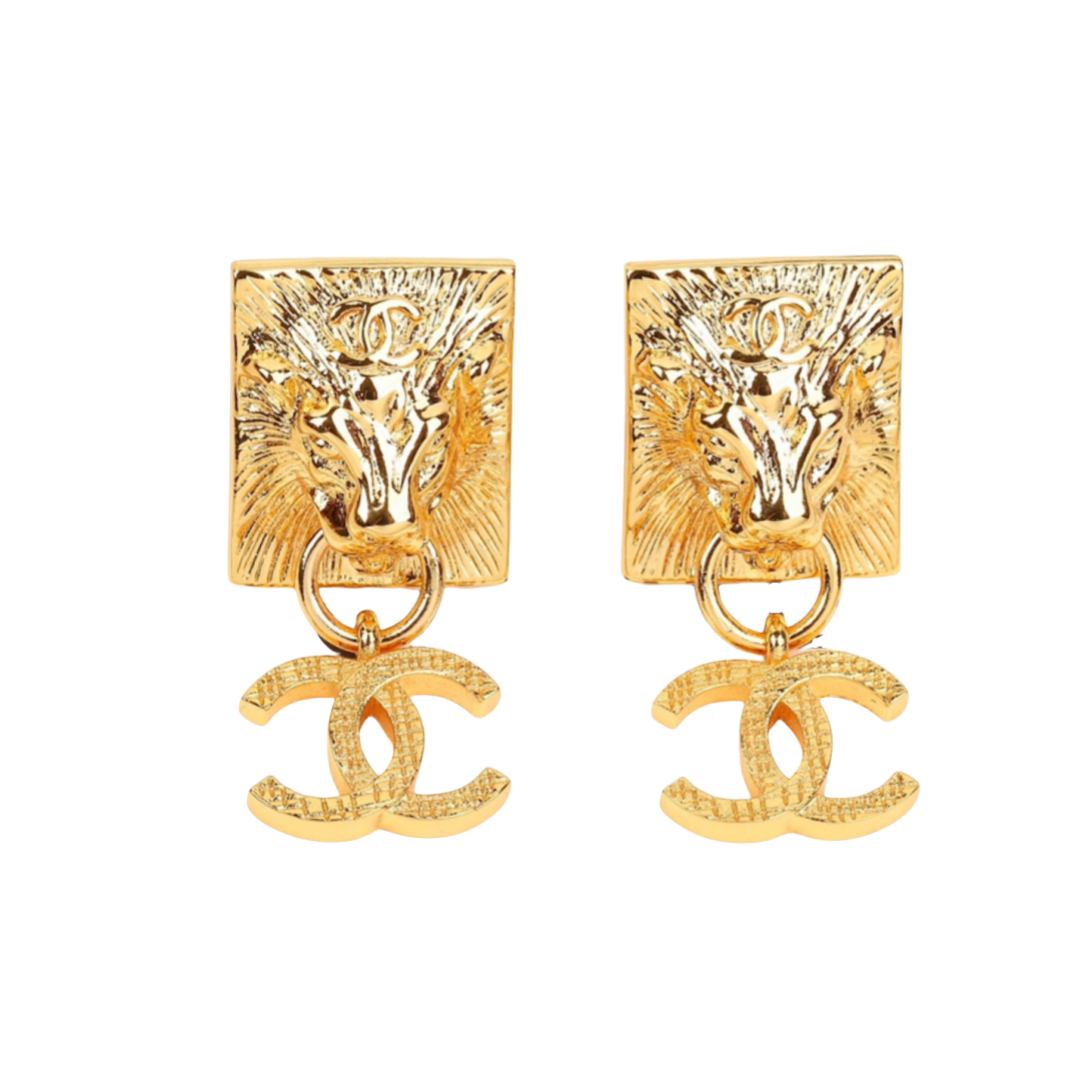 CCE742 CC vintage gold lion earrings - ccjewelryacc