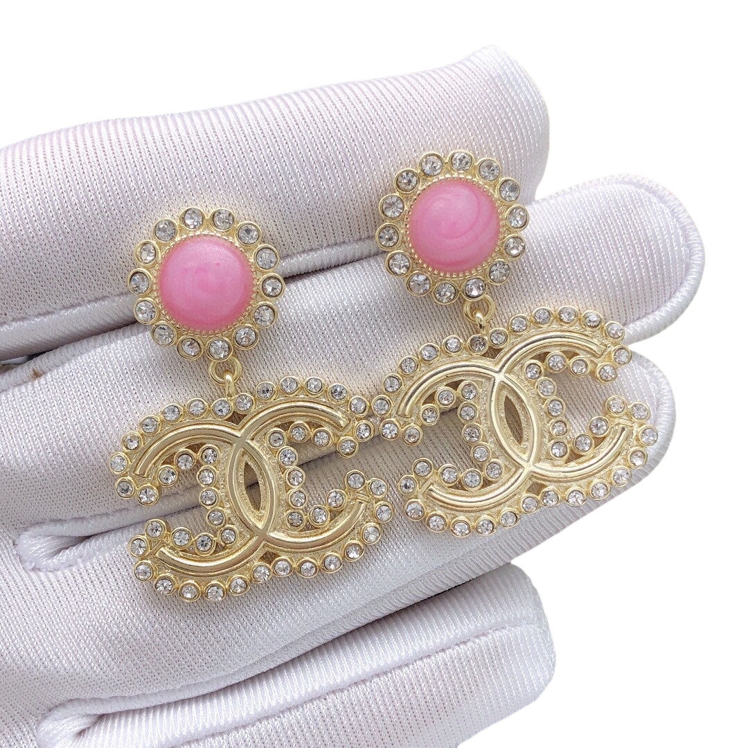 CCE104 Pink Sunflower rhinestone CC drop earring - ccjewelryacc