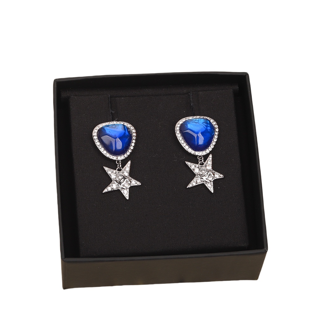 CCE836 Blue gemstone With star stud earring - ccjewelryacc