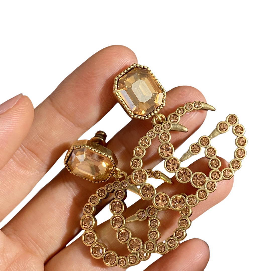 GGE121 Gucci Metal colorful crystal drop earrings - ccjewelryacc