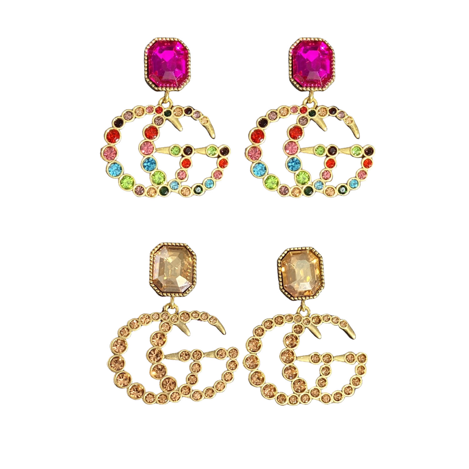 GGE121 Gucci Metal colorful crystal drop earrings - ccjewelryacc