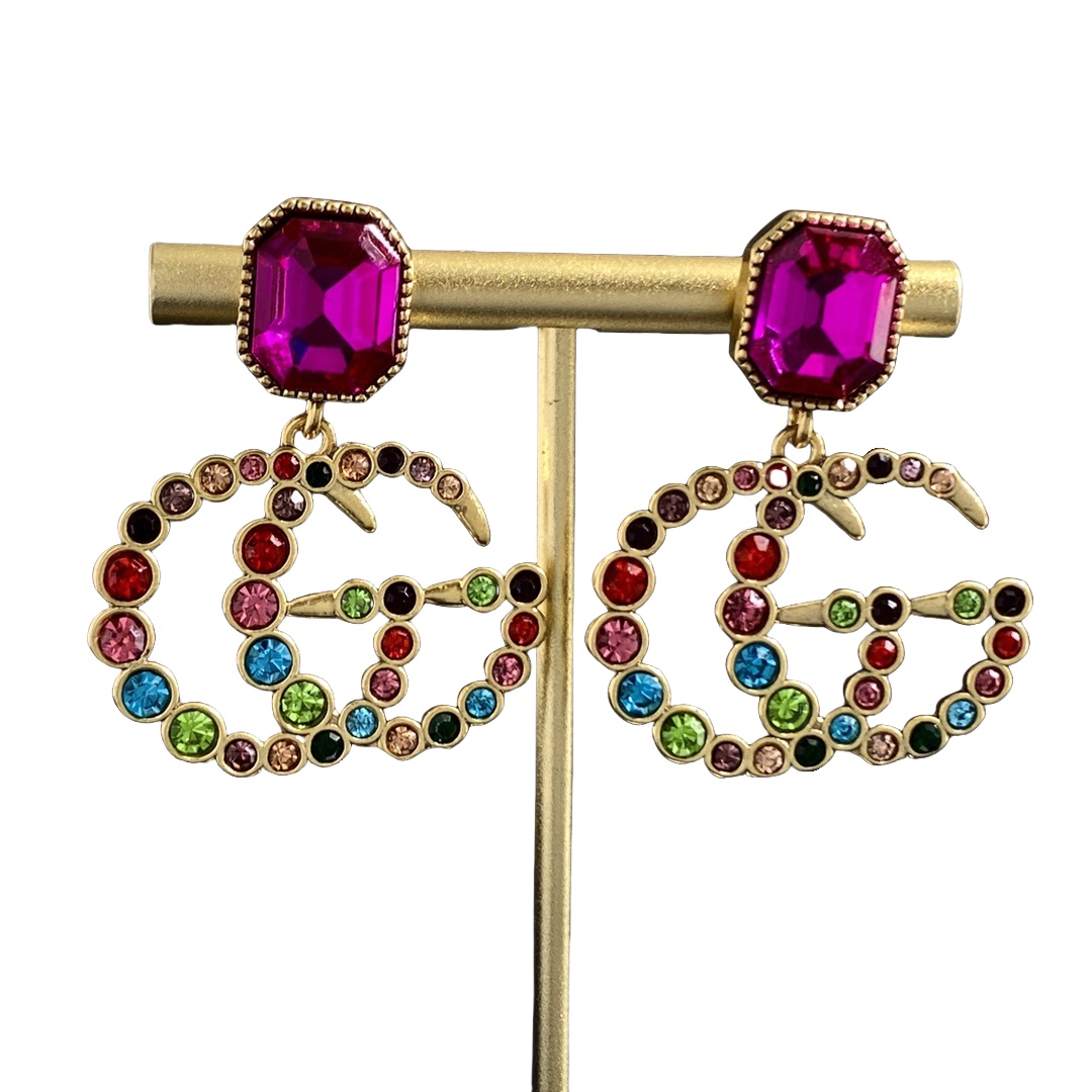GGE121 Gucci Metal colorful crystal drop earrings - ccjewelryacc