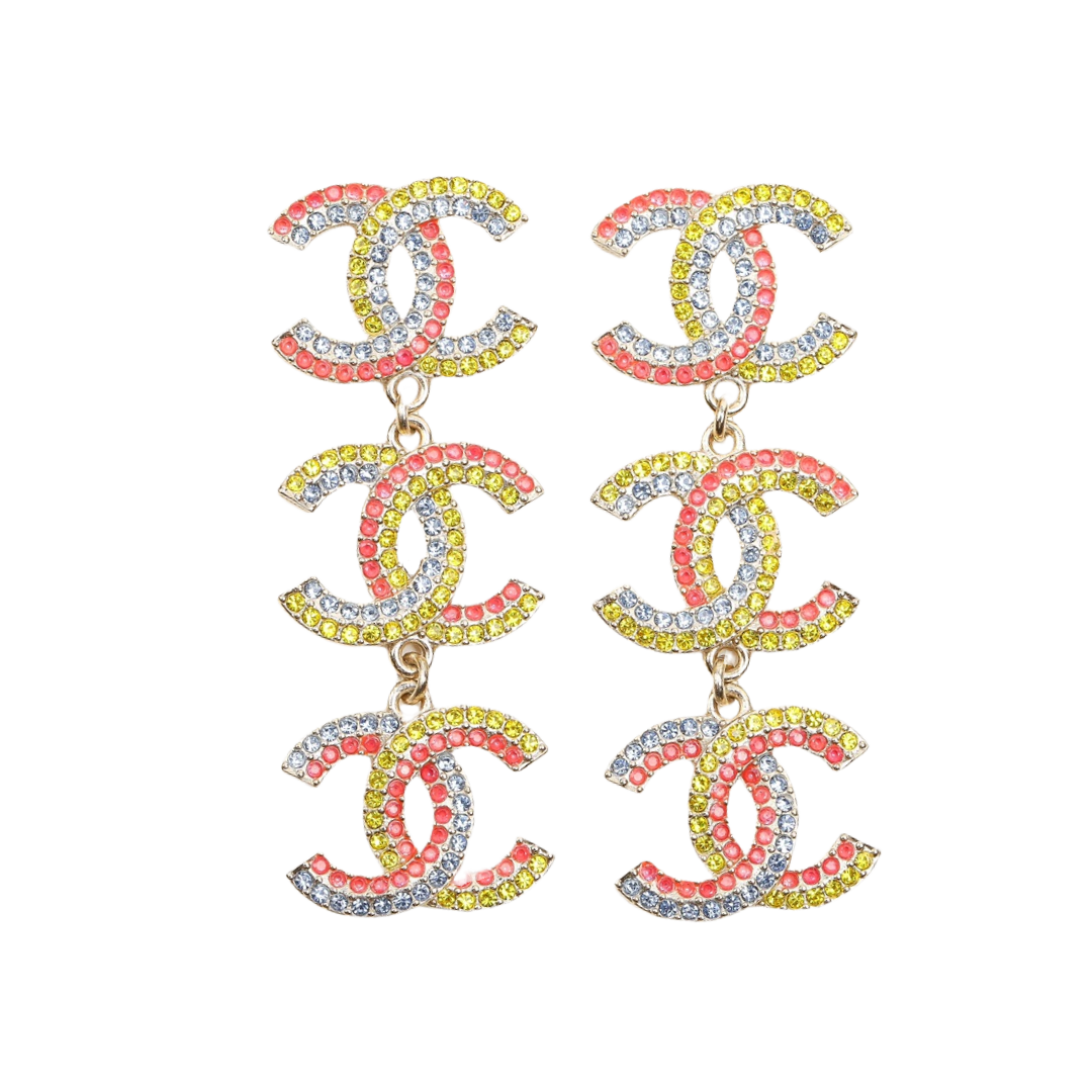 CCE286 Chanel Colored crystal  Rainbow CC Earring - ccjewelryacc