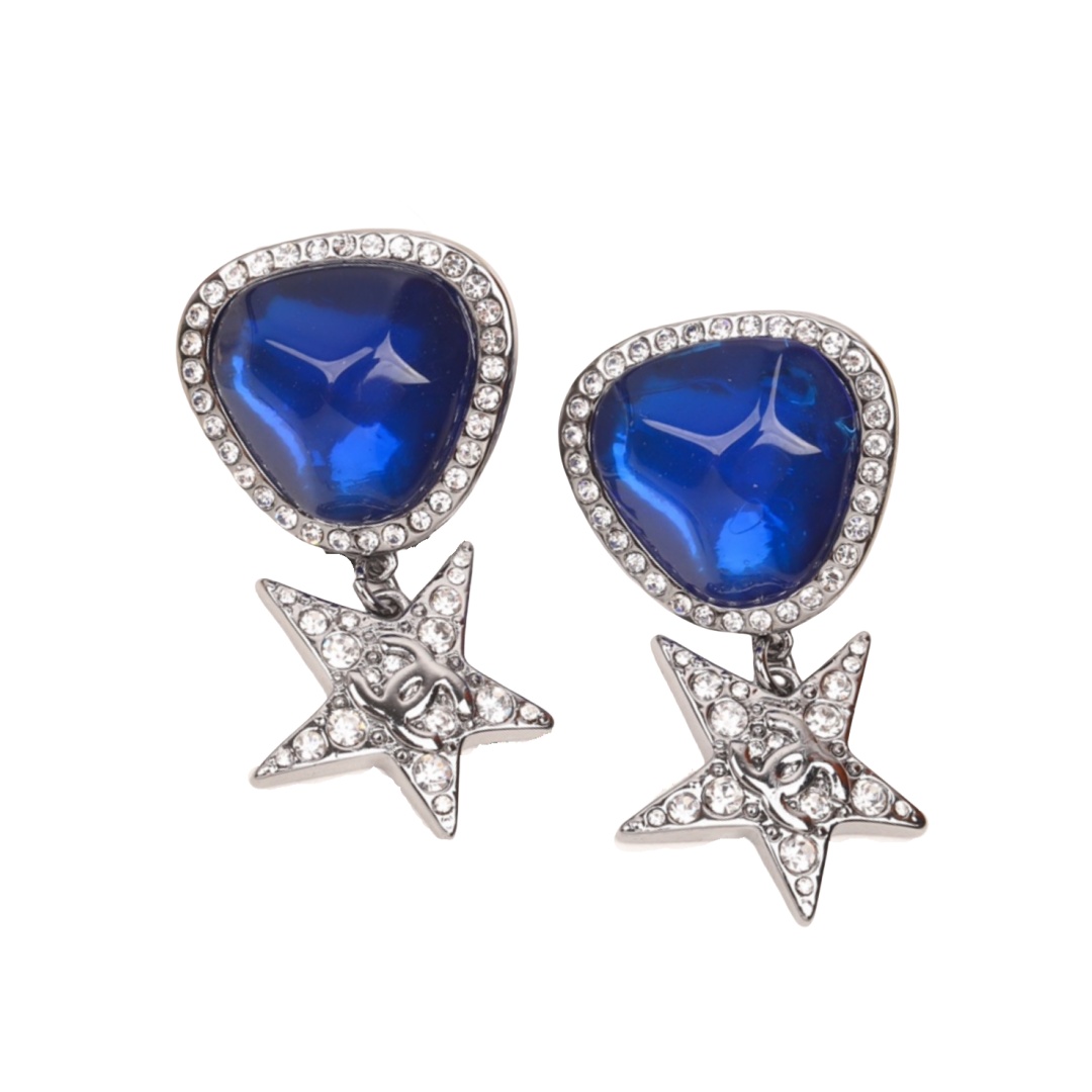 CCE836 Blue gemstone With star stud earring - ccjewelryacc