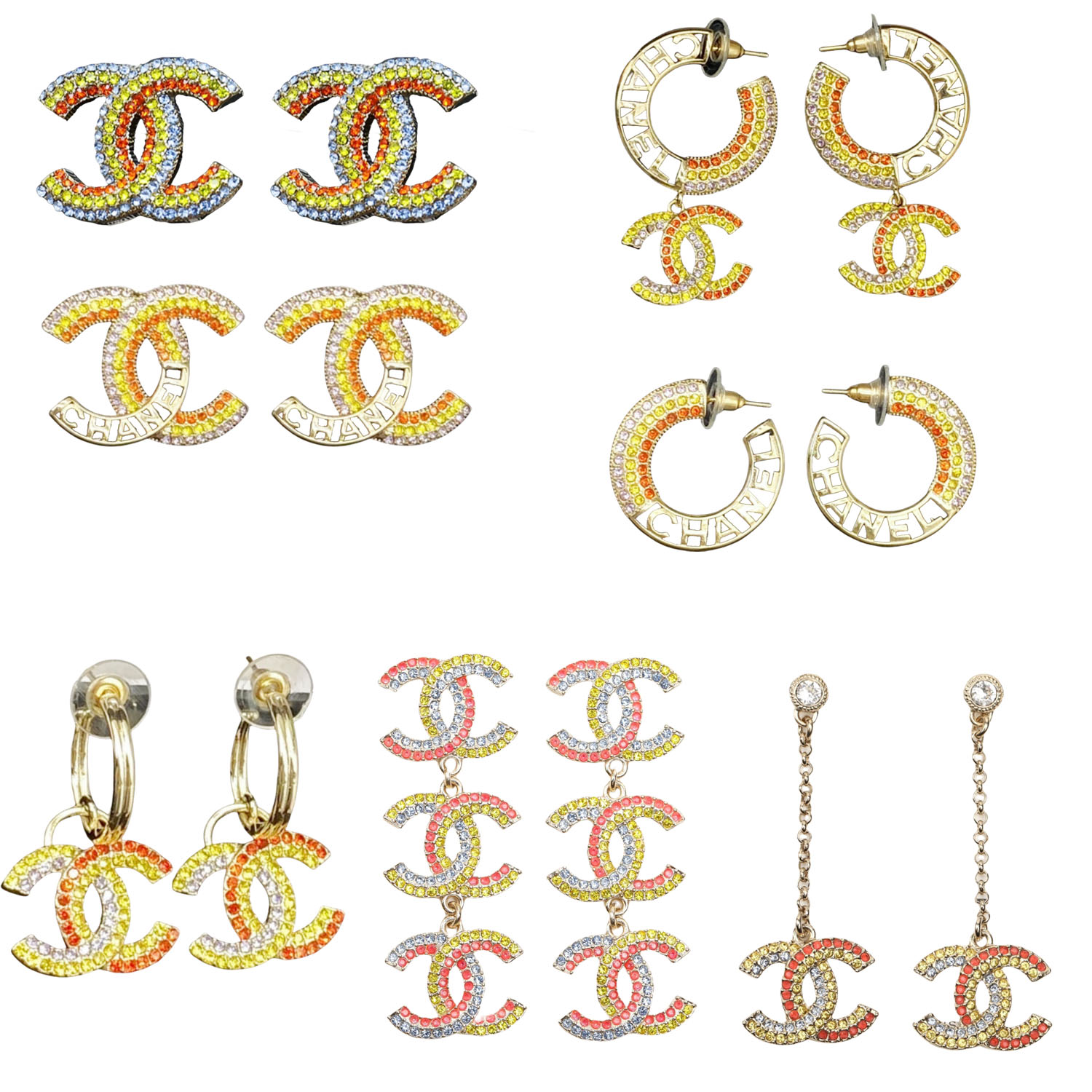CCE286 Chanel Colored crystal  Rainbow CC Earring - ccjewelryacc