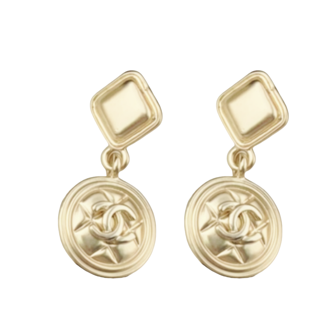 CCE747 Vintage gold CC earrings - ccjewelryacc