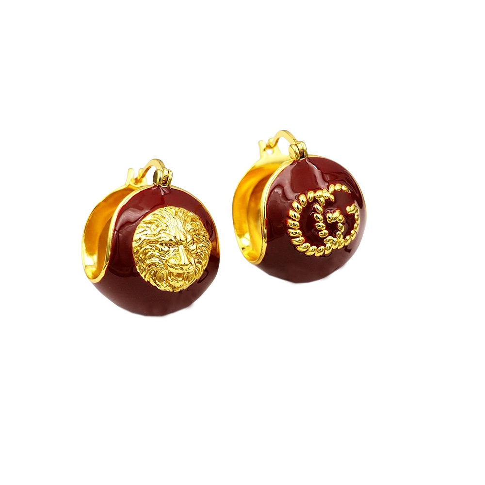 GGE124 Gucci spherical enamel Lion head with GG Iconic stud earring - ccjewelryacc