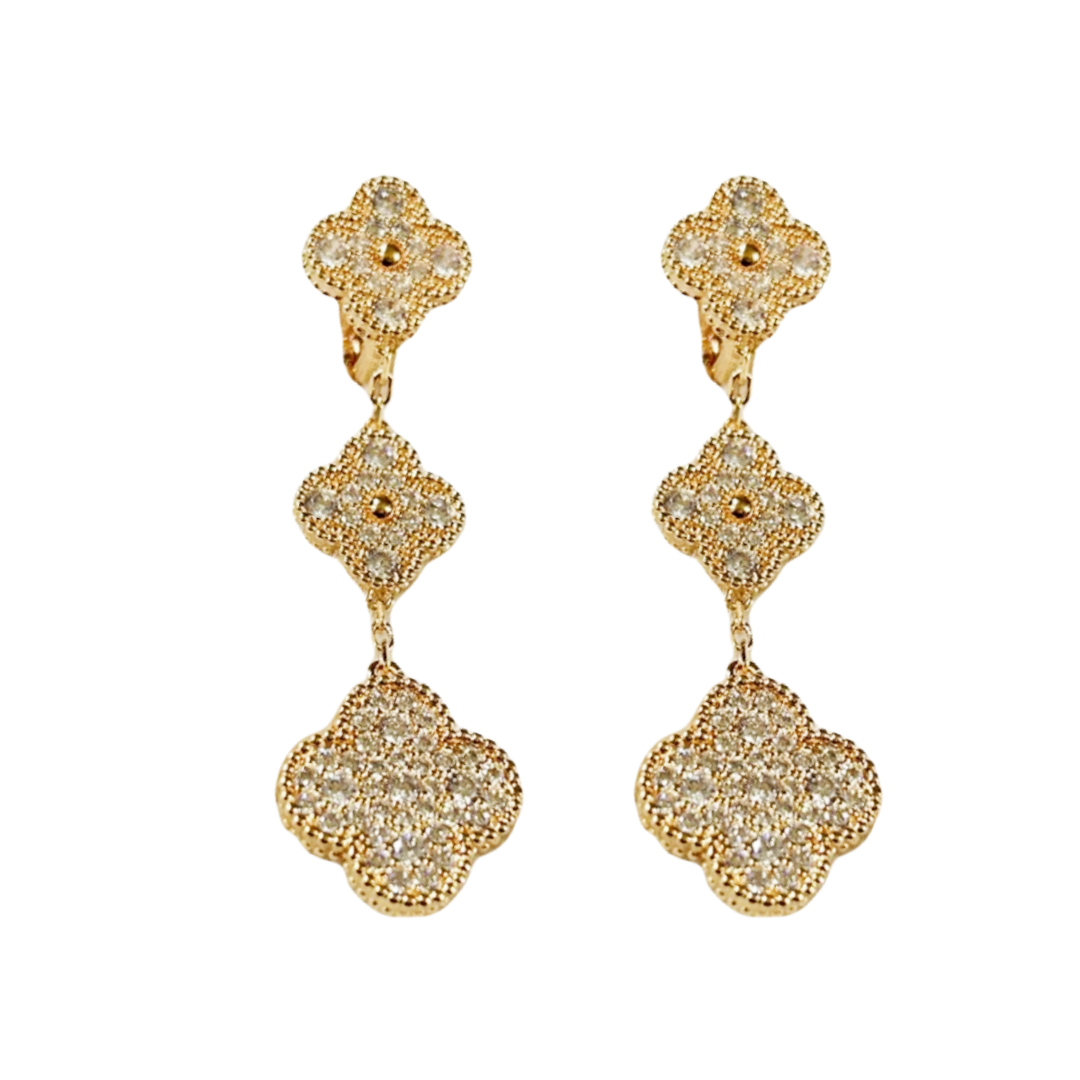 VCE021 VCA Vintage Magic Alhambra stud clip earring 3 motifs full Crystal diamond - ccfashionjewelry