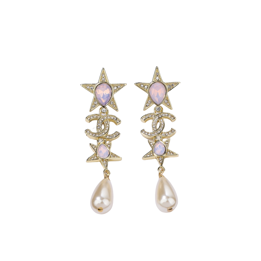 CCE831 Rainbow gemstone star CC logo earrings - ccjewelryacc