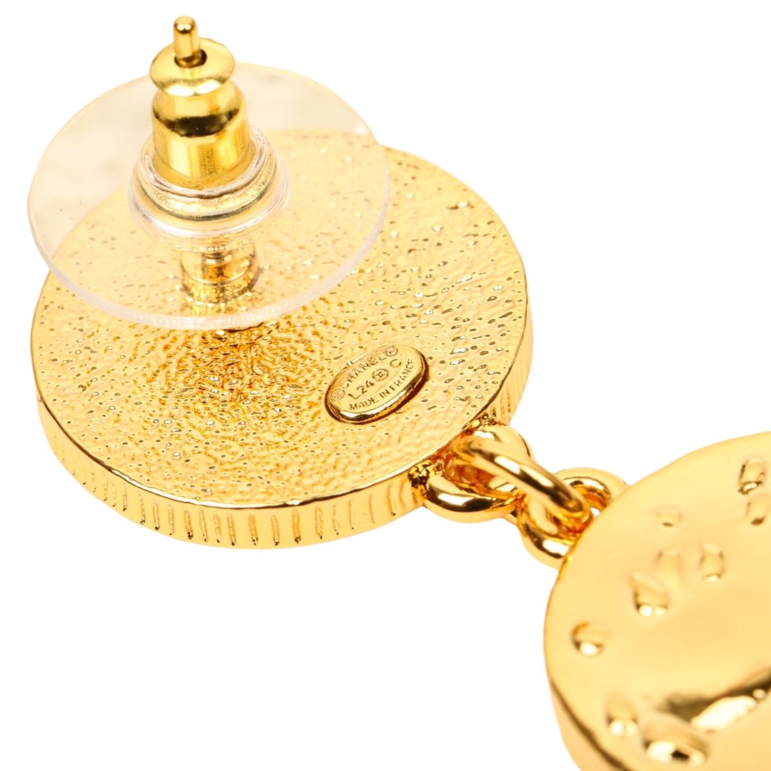 CCE493 Chanel 24C Metal Black/Pink enamel round tassels drop earrings - ccjewelryacc