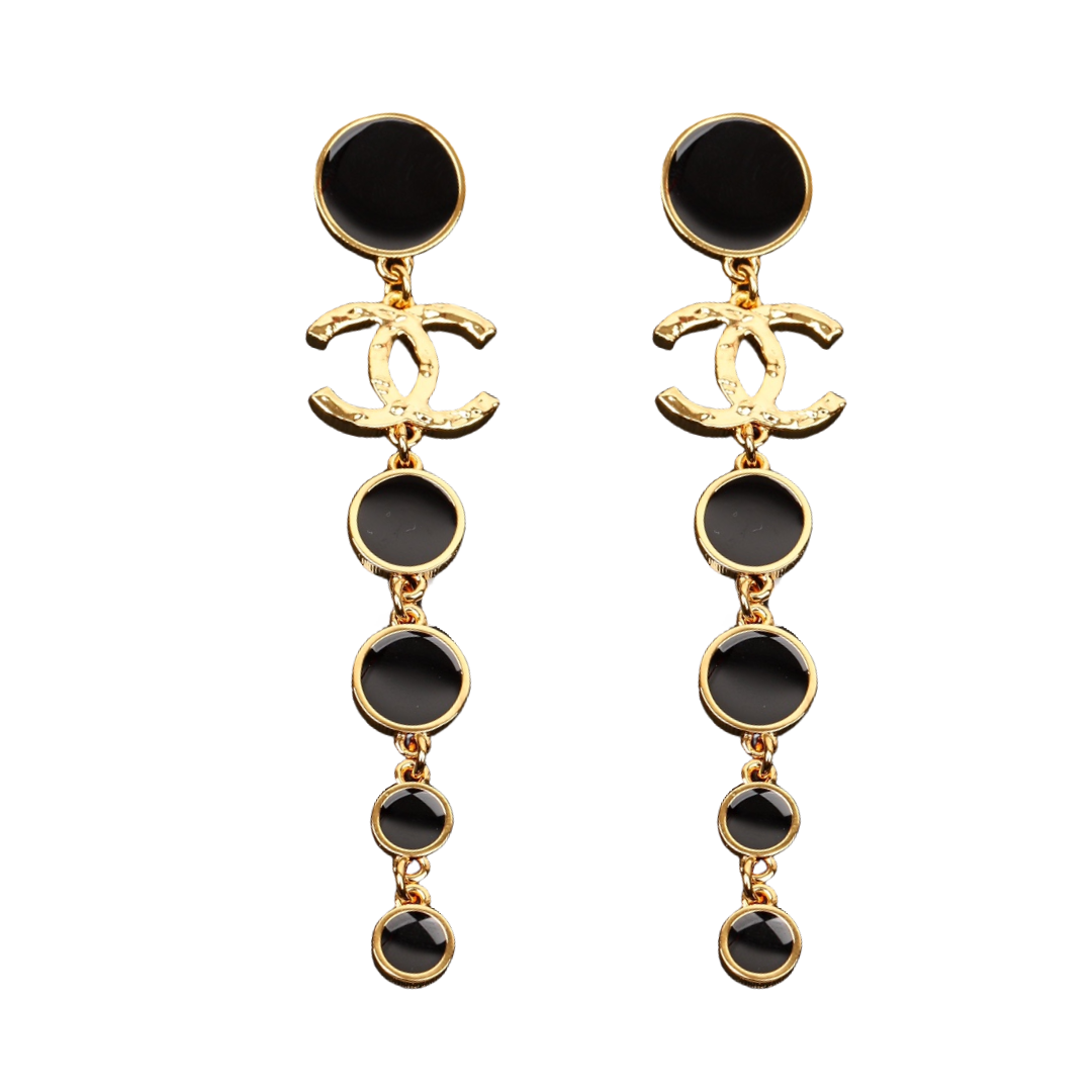 CCE500 Black enamel CC logo drop earring - ccjewelryacc