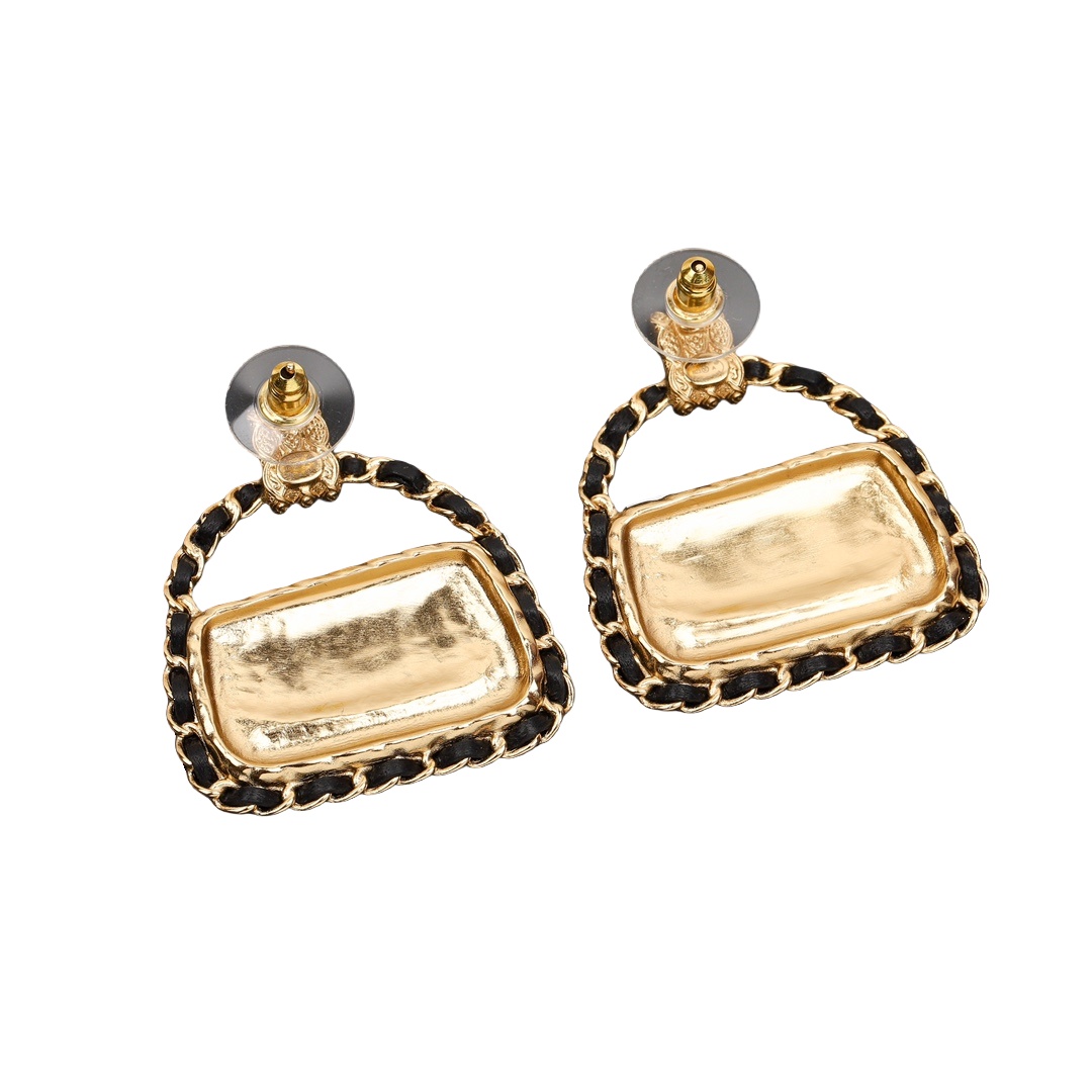 CCE037 Chanel Quilting metal and leater bag stud earring - ccfashionjewelry