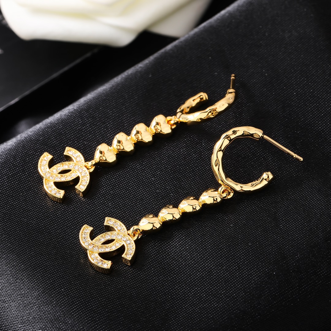 CCE153 Chanel metal gold heart tassels drop earring - ccjewelryacc