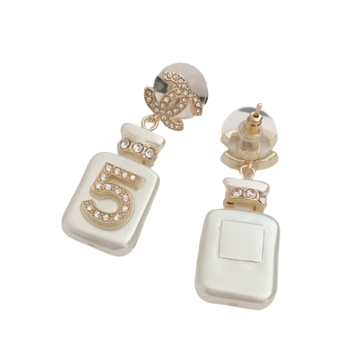CCE041 Chanel White Number 5 perfume bottle with CC logo drop earring - ccjewelryacc