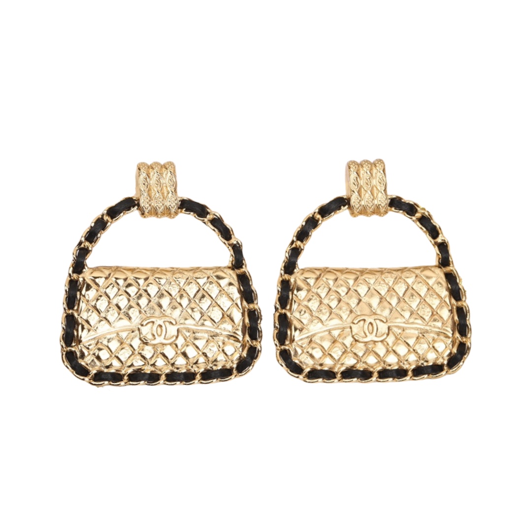 CCE037 Chanel Quilting metal and leater bag stud earring - ccfashionjewelry