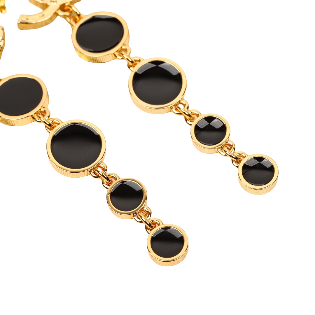 CCE500 Black enamel CC logo drop earring - ccjewelryacc