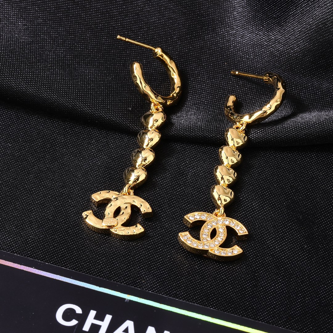CCE153 Chanel metal gold heart tassels drop earring - ccjewelryacc