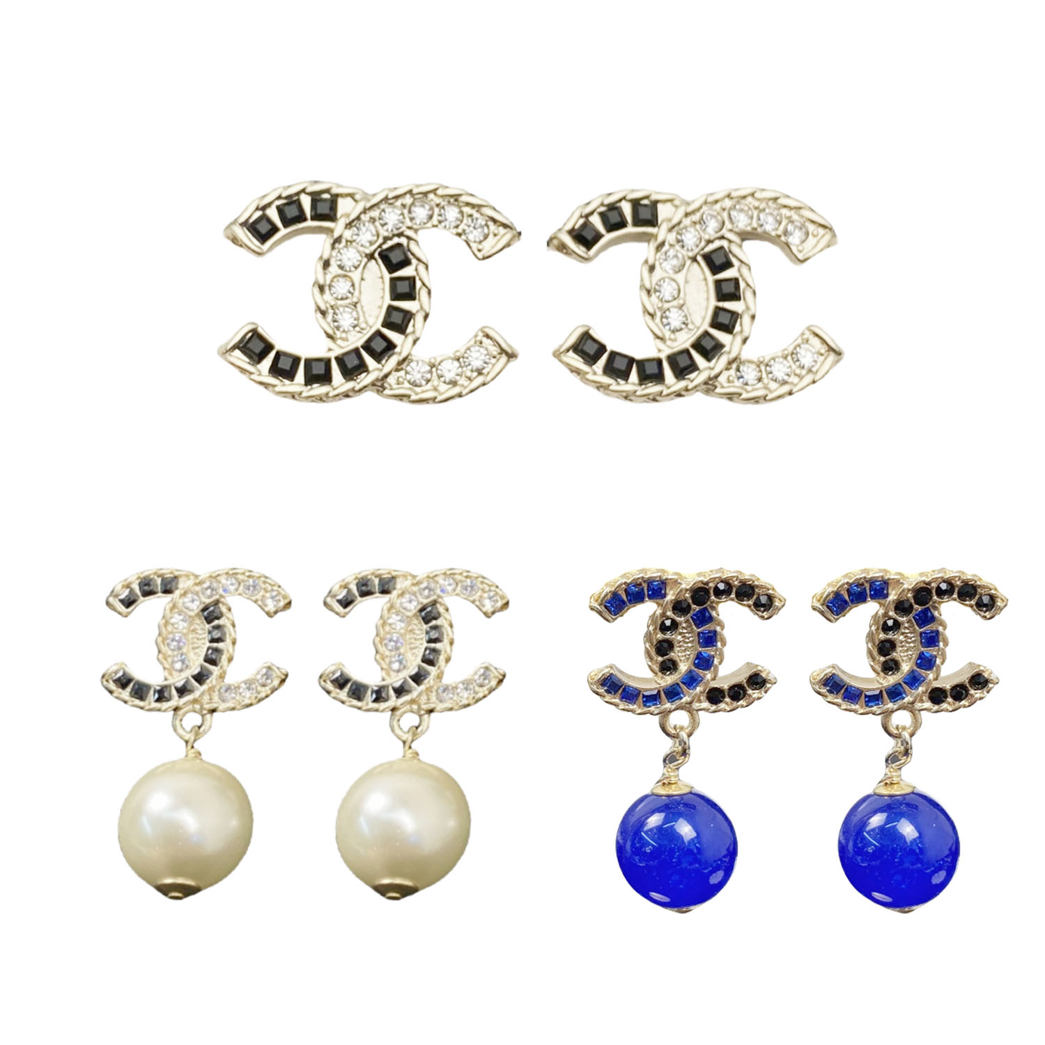 CCE596 Chanel black and white crystal stud earrings - ccfashionjewelry