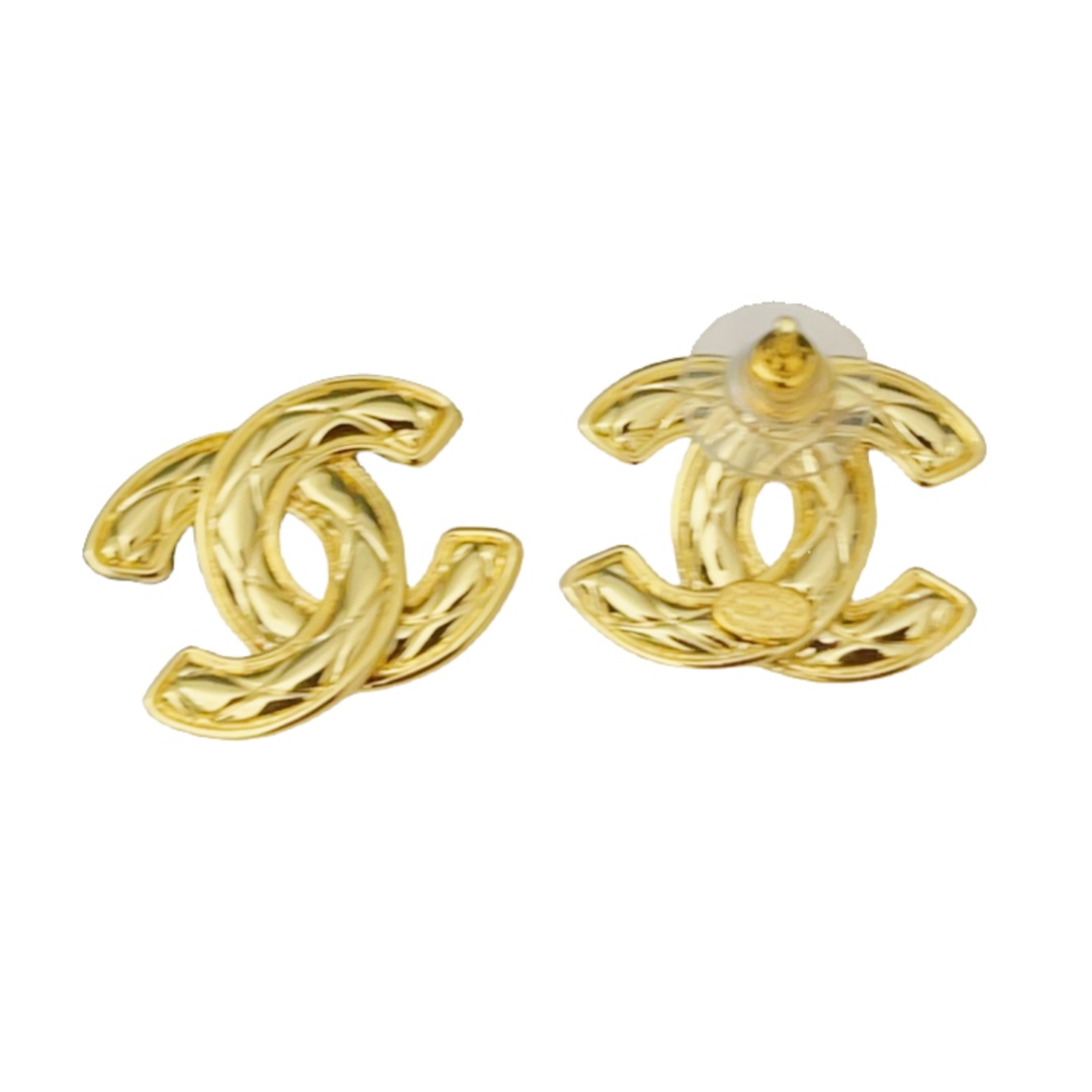 CCE214 Vintage Gold bird's nest cross CC logo stud earring - ccfashionjewelry