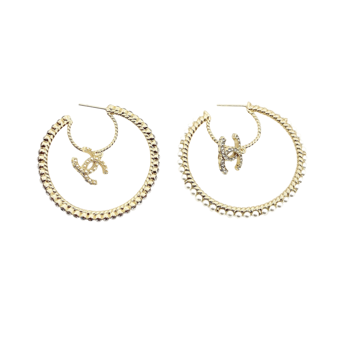 CCE480 Chanel Crystal and pearl hoop earrings - ccjewelryacc