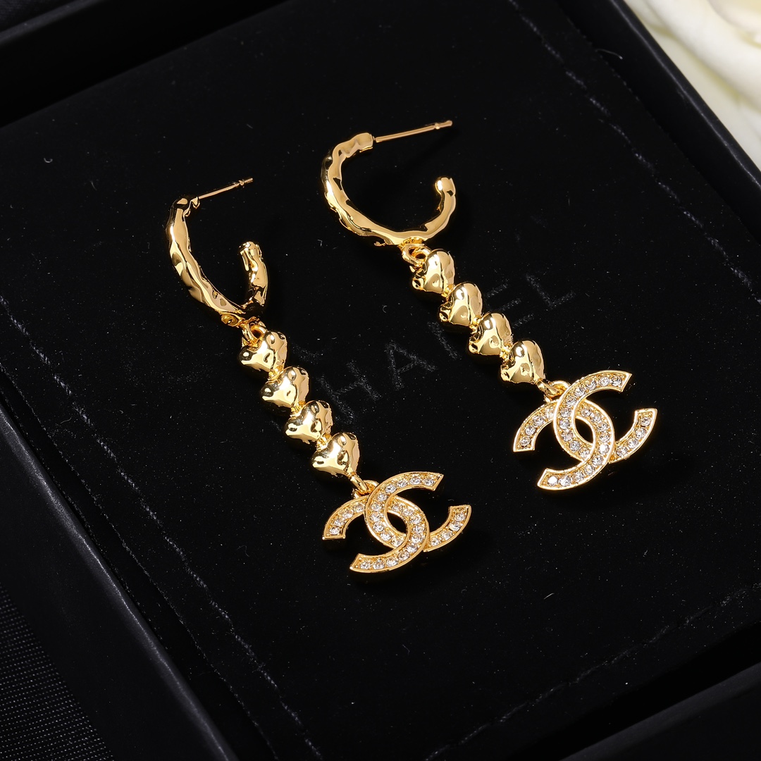 CCE153 Chanel metal gold heart tassels drop earring - ccjewelryacc