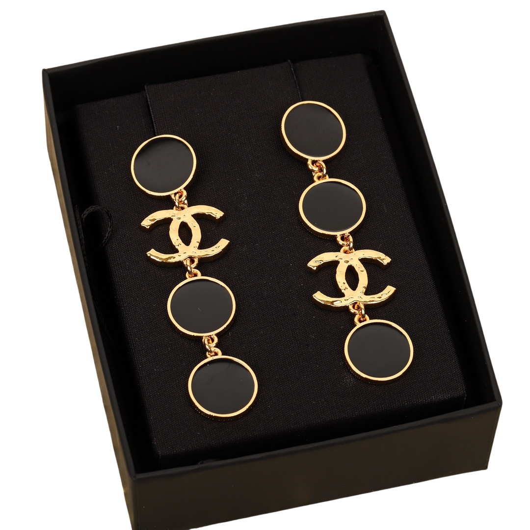 CCE493 Chanel 24C Metal Black/Pink enamel round tassels drop earrings - ccjewelryacc