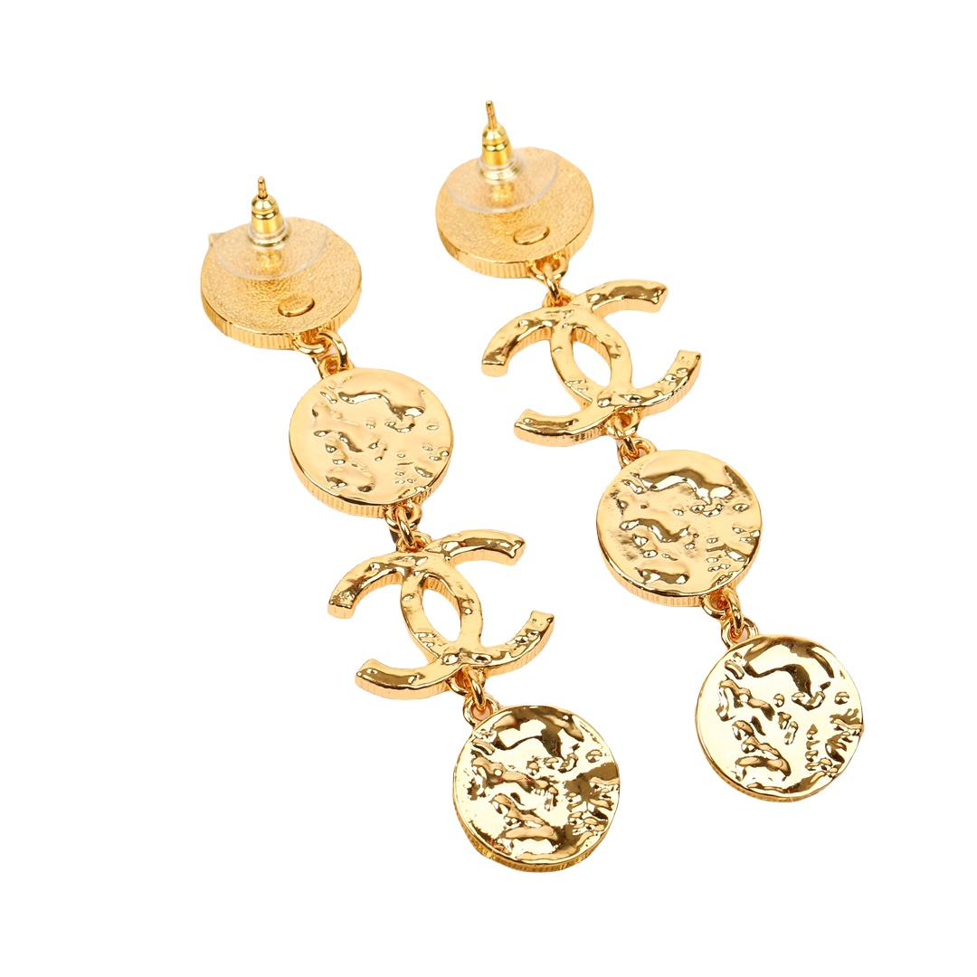 CCE493 Chanel 24C Metal Black/Pink enamel round tassels drop earrings - ccjewelryacc