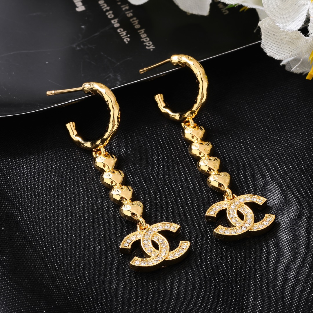 CCE153 Chanel metal gold heart tassels drop earring - ccjewelryacc