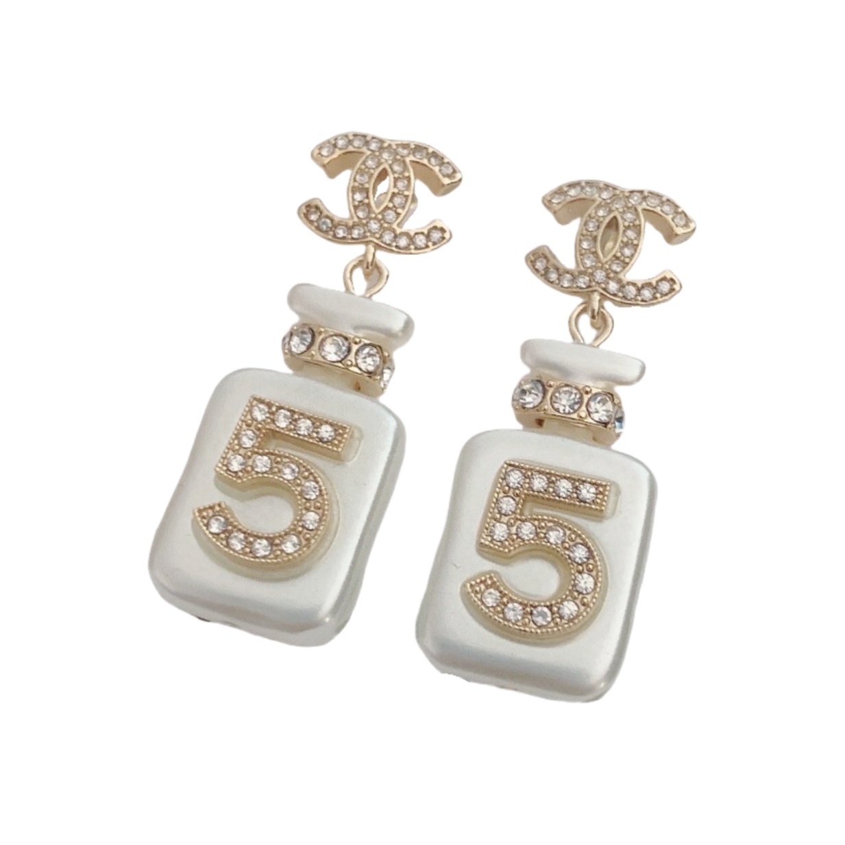 CCE041 Chanel White Number 5 perfume bottle with CC logo drop earring - ccjewelryacc