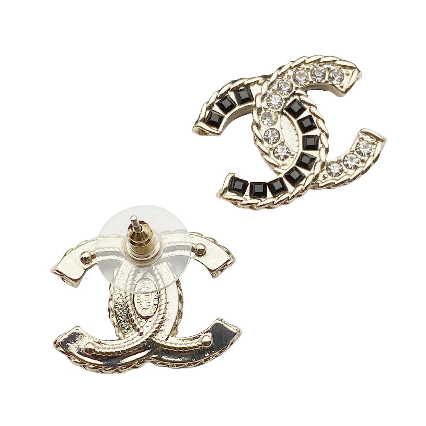 CCE596 Chanel black and white crystal stud earrings - ccjewelryacc
