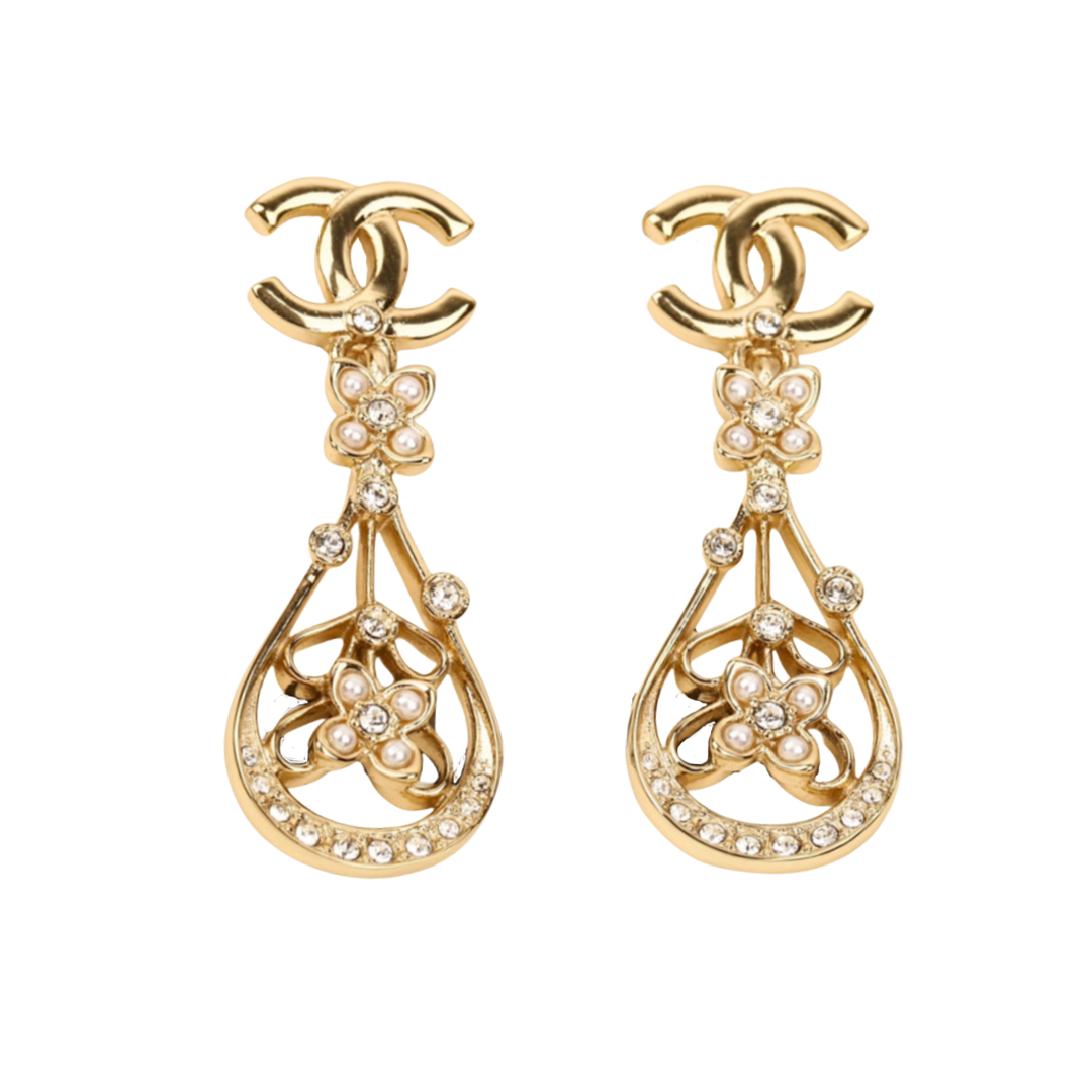 CCE234 Chanel 24C pearl flower drop earrings - ccjewelryacc