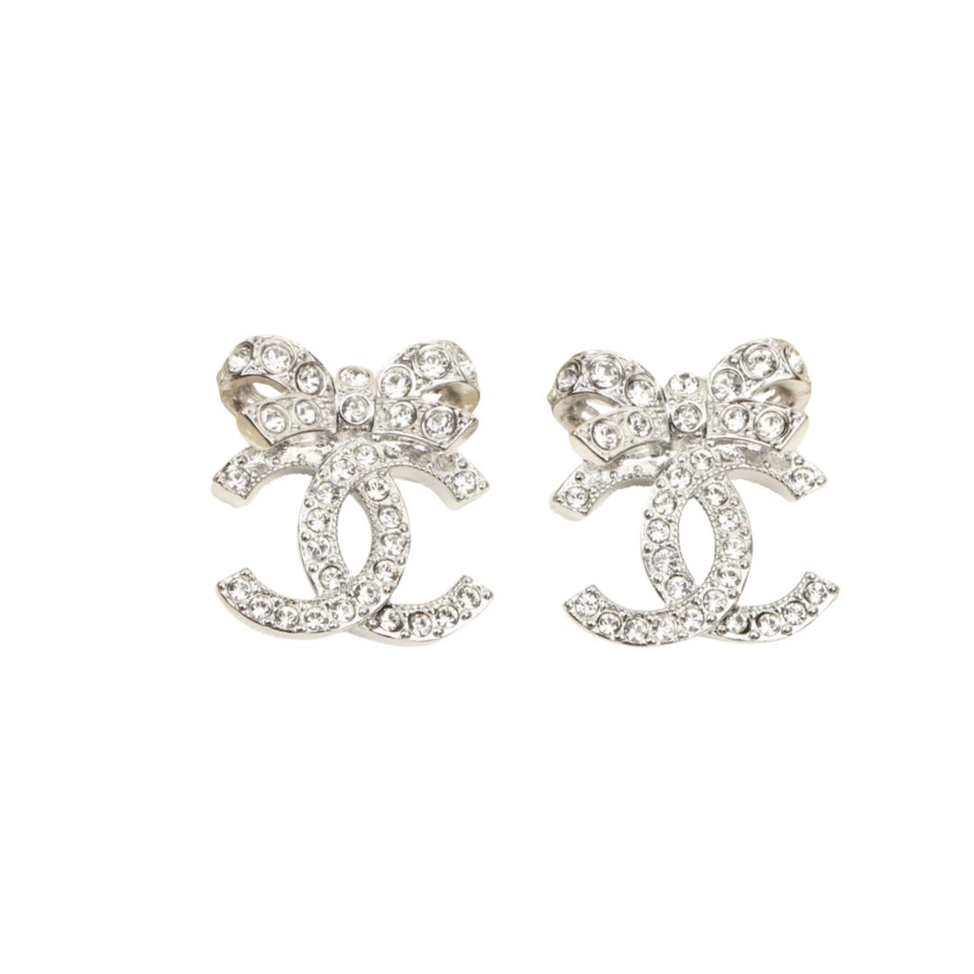 CCE231 Chanel 23s crystal bow and double c stud earrings - ccfashionjewelry