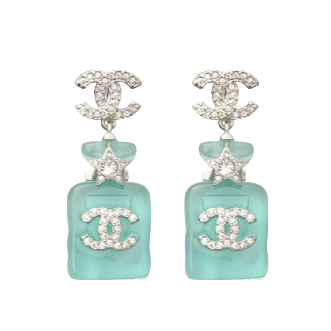 CCE048 Chanel Pink /blue /yellow acrylic star Perfume Bottle with crystal cc logo stud earring - ccfashionjewelry