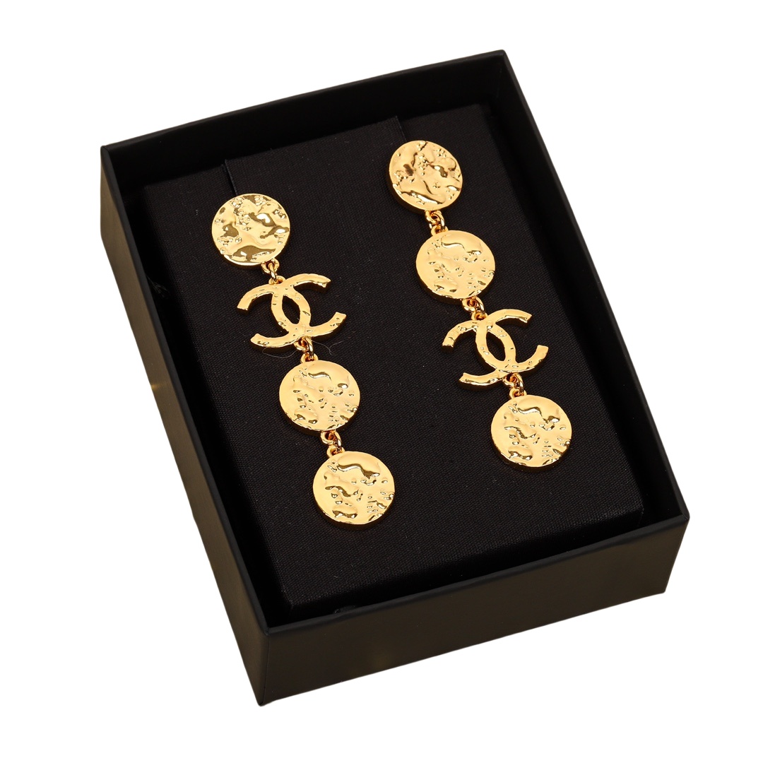 CCE493 Chanel 24C Metal Black/Pink enamel round tassels drop earrings - ccjewelryacc