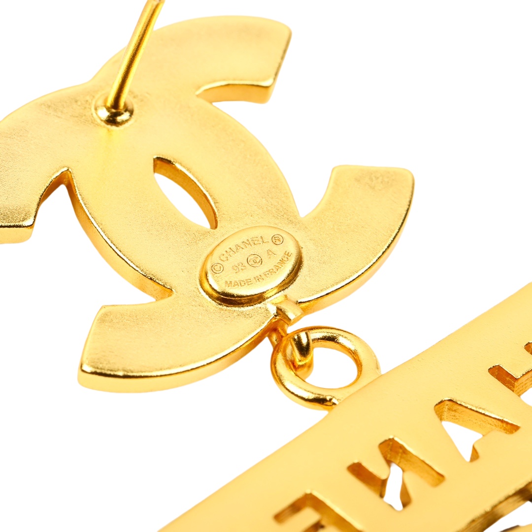 CCE229 Vintage Gold hollow out chanel label symbol drop Earring - ccjewelryacc