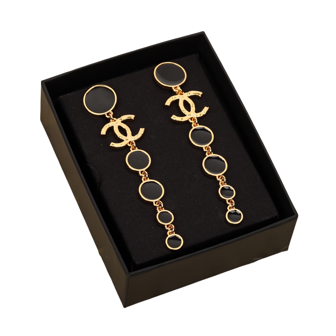 CCE500 Black enamel CC logo drop earring - ccjewelryacc