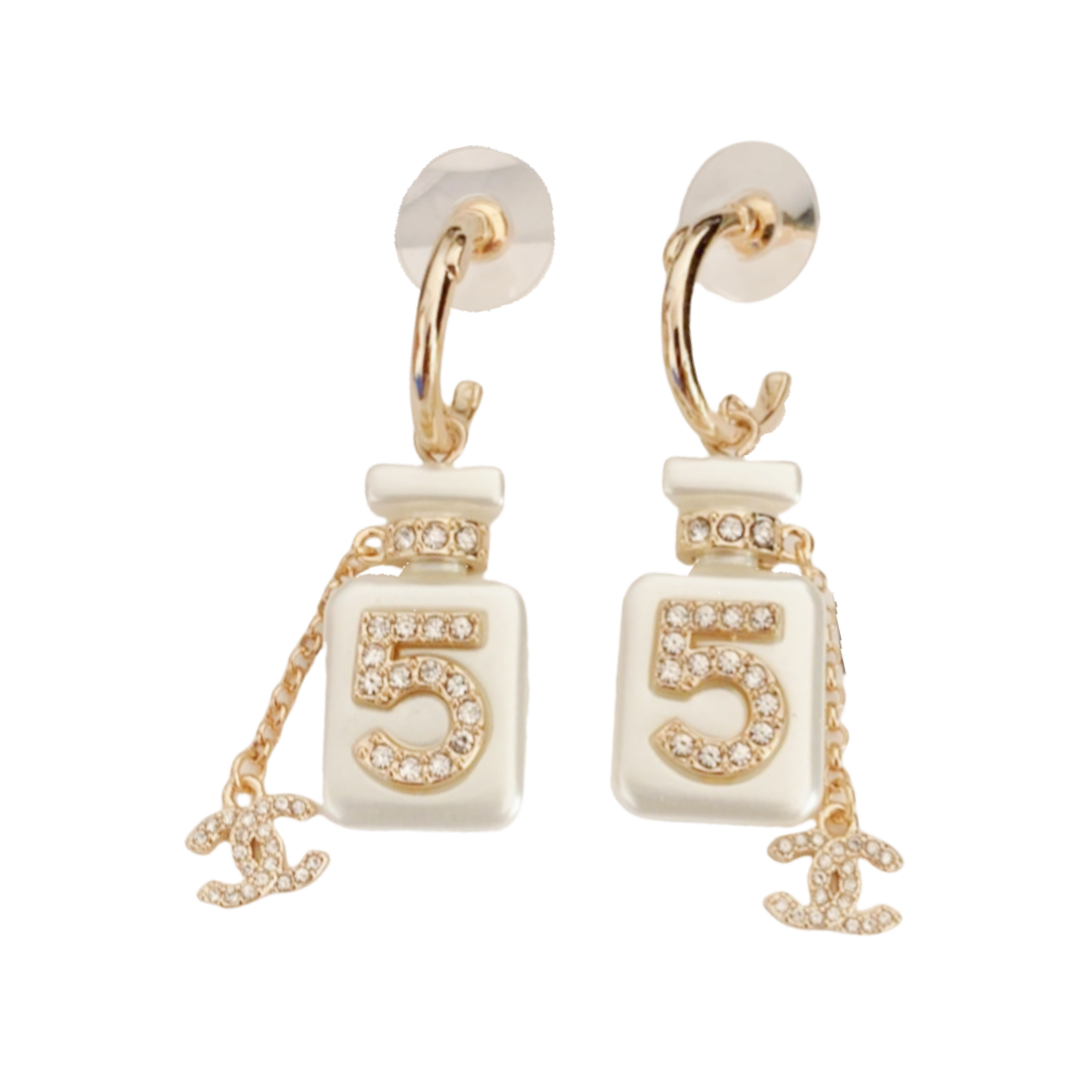 CCE041 Chanel White Number 5 perfume bottle with CC logo drop earring - ccfashionjewelry