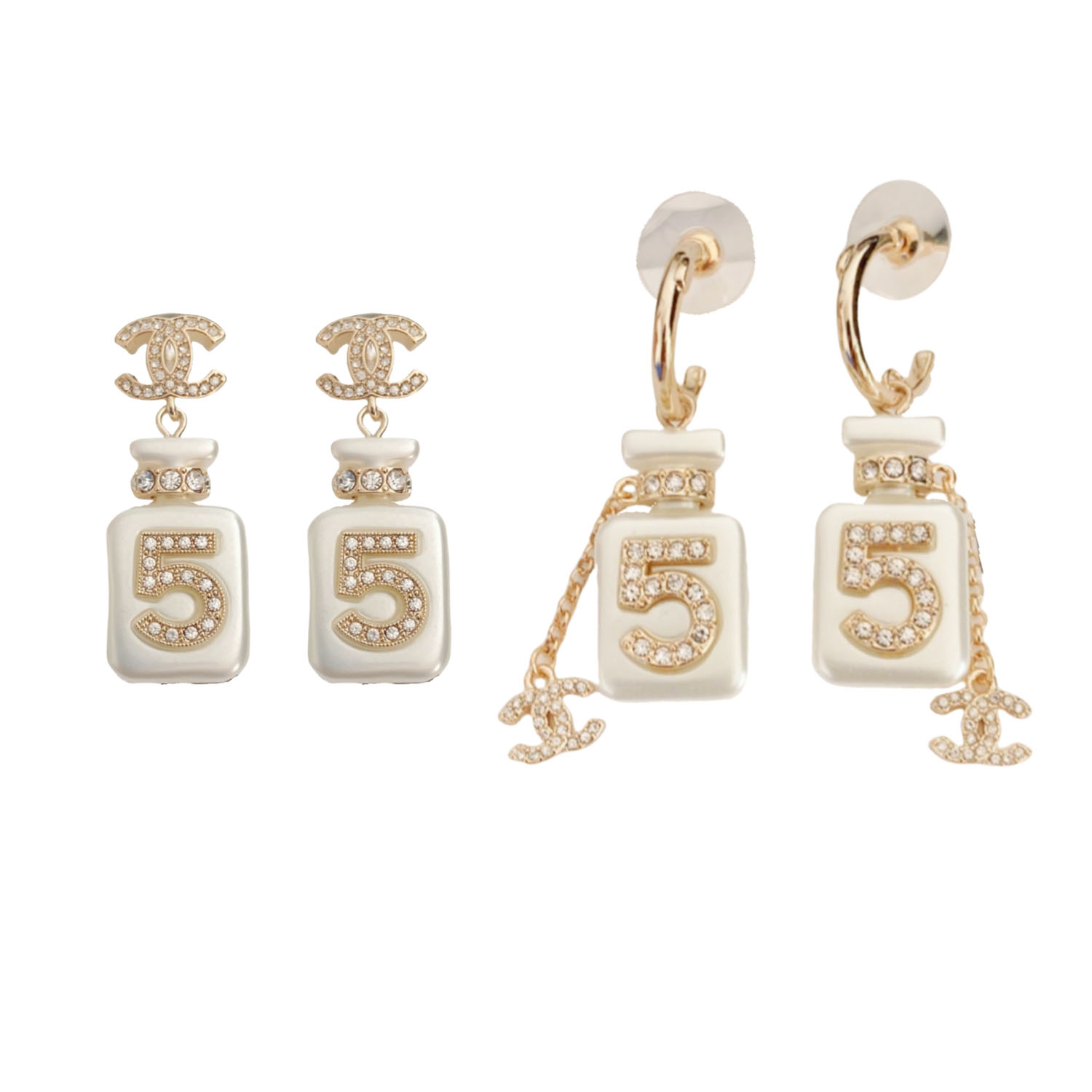 CCE041 Chanel White Number 5 perfume bottle with CC logo drop earring - ccfashionjewelry