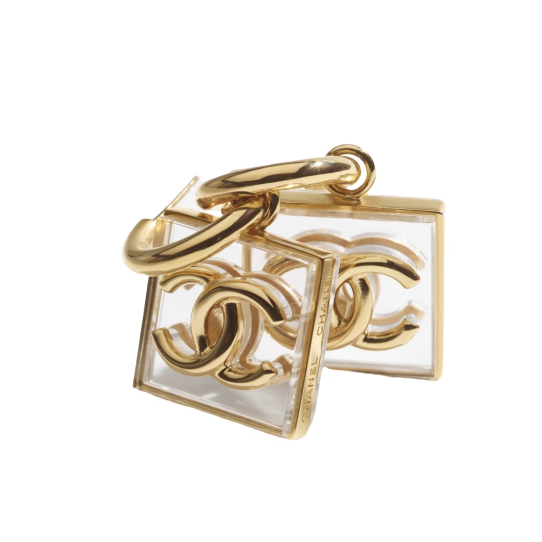 CCE344 Gold plated square acrylic cc logo pendant earrings. - ccjewelryacc