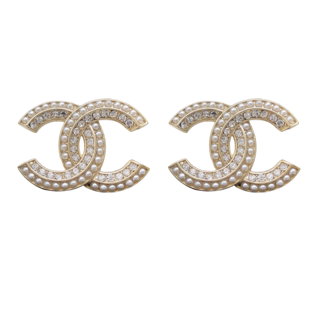 CCE023 Chanel pearl and crystal double c stud earring - ccfashionjewelry