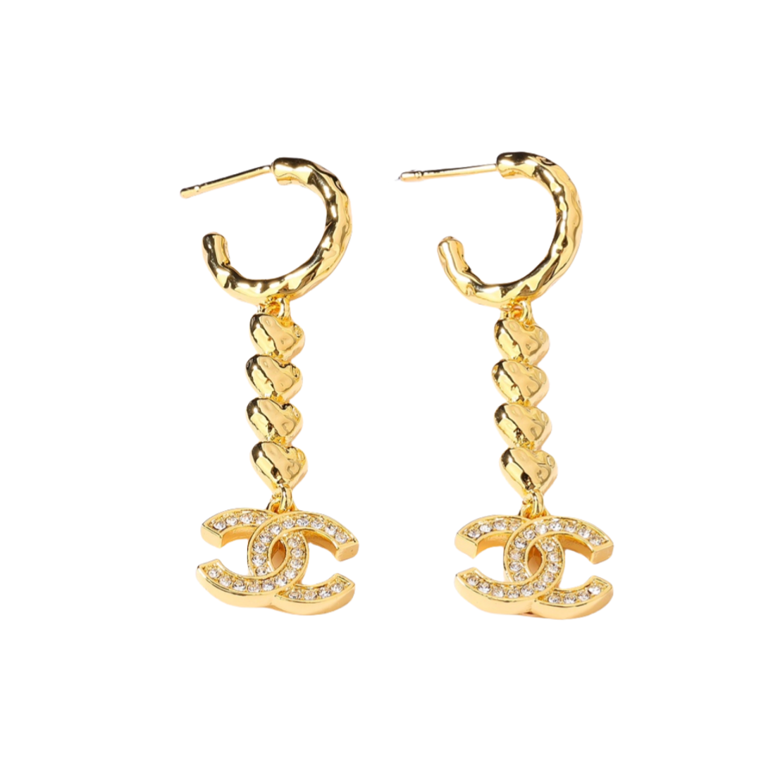 CCE153 Chanel metal gold heart tassels drop earring - ccfashionjewelry