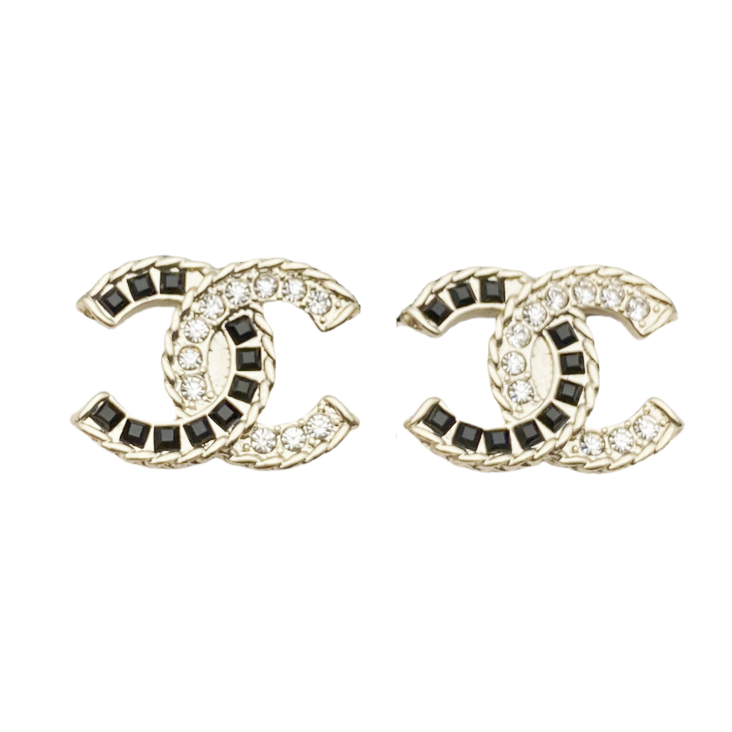 CCE596 Chanel black and white crystal stud earrings - ccfashionjewelry