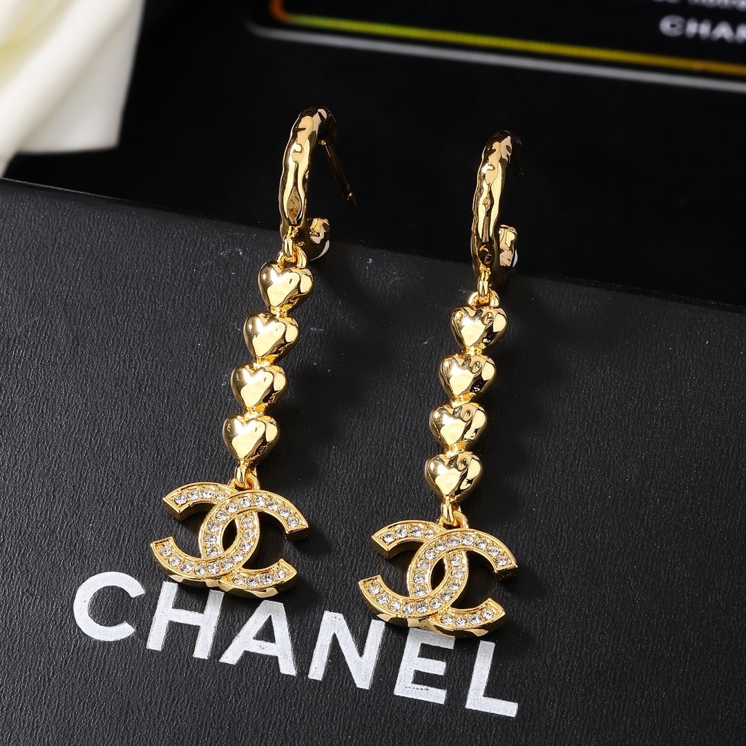 CCE153 Chanel metal gold heart tassels drop earring - ccfashionjewelry