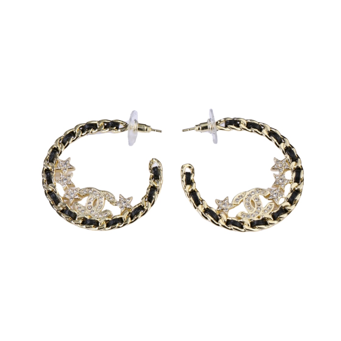 CCE781 Chanel Metal leather Star cc hoop earrings - ccjewelryacc