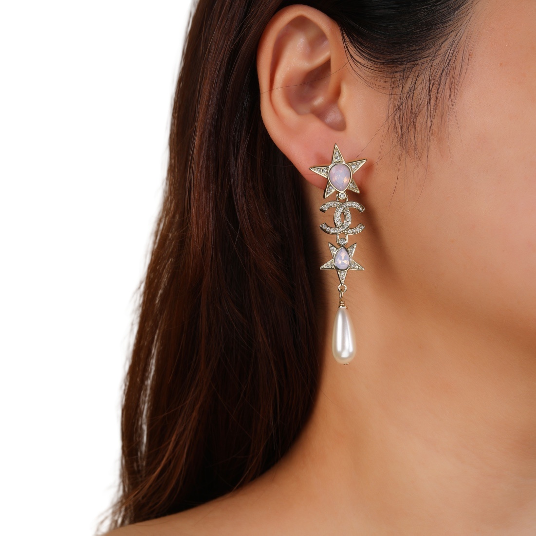 CCE831 Rainbow gemstone star CC logo earrings - ccjewelryacc