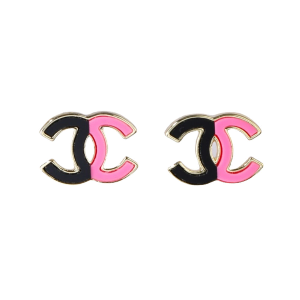 CCE282 Chanel Pink/black/white Enamel CC logo stud earring - ccfashionjewelry